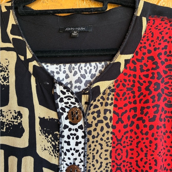 John Mark Mix Print V-Neck 3/4 Cuff Sleeve Button Front Geometric Tunic Size M - Picture 3 of 10
